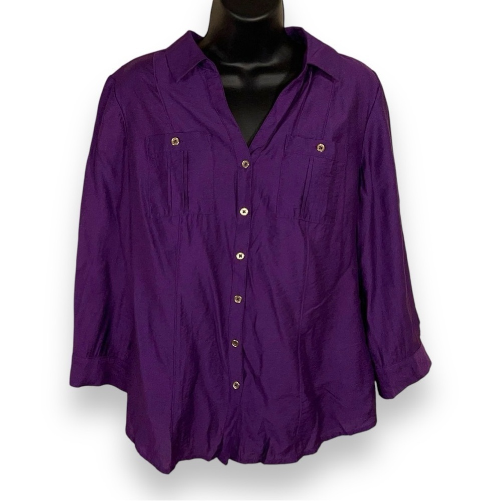 SMALL DRESSBARN PURPLE LIGHTWEIGHT BUTTON FRONT BLOUSE SOFT
